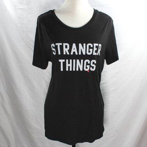 Women’s Black Stranger Things Tee T Shirt with Blood Drip Logo Simplistic